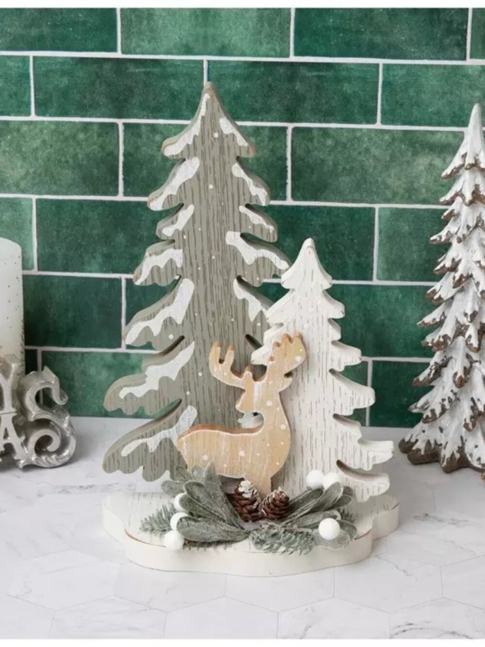 Robert Stanley Christmas Classics Glitter Deer & Trees Wood Decor NWT